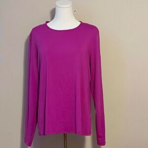 Like New Lands' End Women's Long Sleeve Rash Guard  Magenta Swim Top UPF 50+